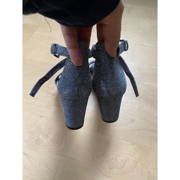 NINE West "Pruce" silver glitter block heel ankle strap Women NEW sandal - Picture 5 of 9